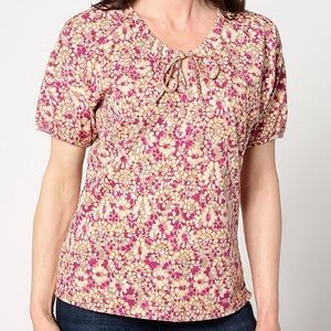 Floral Tie-Neck Short Sleeve Top